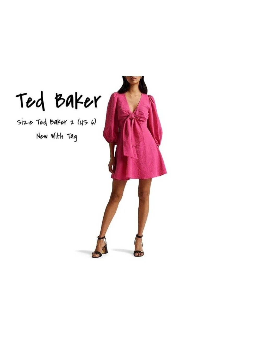 Ted Baker Women's Pink Jozelyn Seersucker Tie Front Mini Dress Size 6 US New
